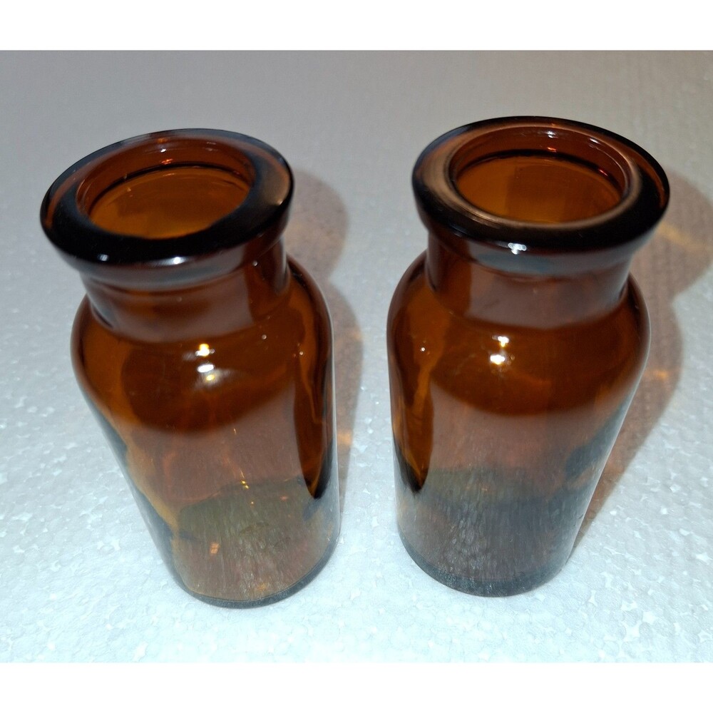 2 W Encircled Amber Glass Bottles 3 3/8" Tall